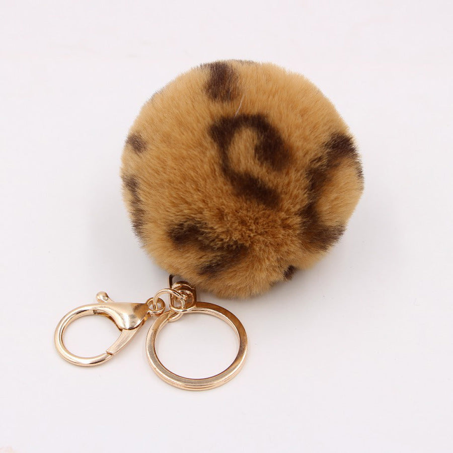 Leopard Print Faux Fur Hair Ball Keychain MIC-Zuge055