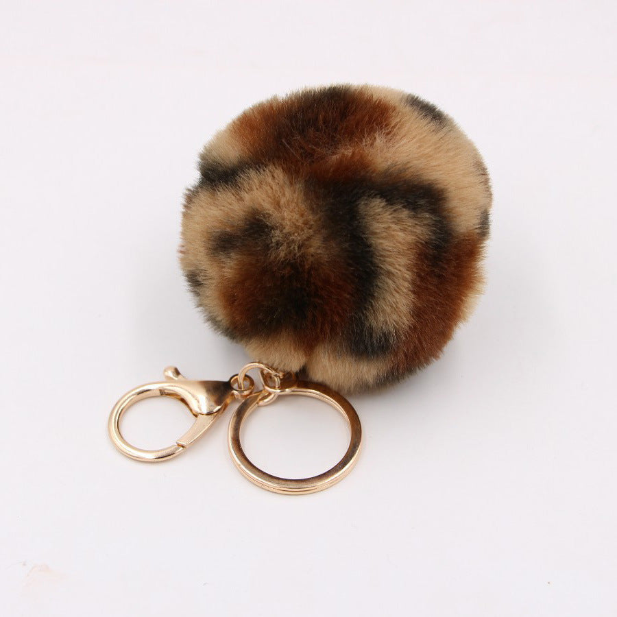 Leopard Print Faux Fur Hair Ball Keychain MIC-Zuge055