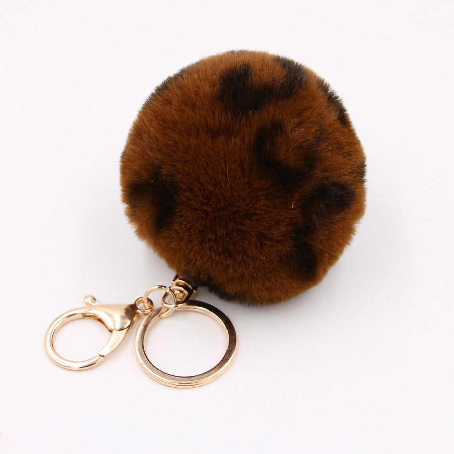 Leopard Print Faux Fur Hair Ball Keychain MIC-Zuge055