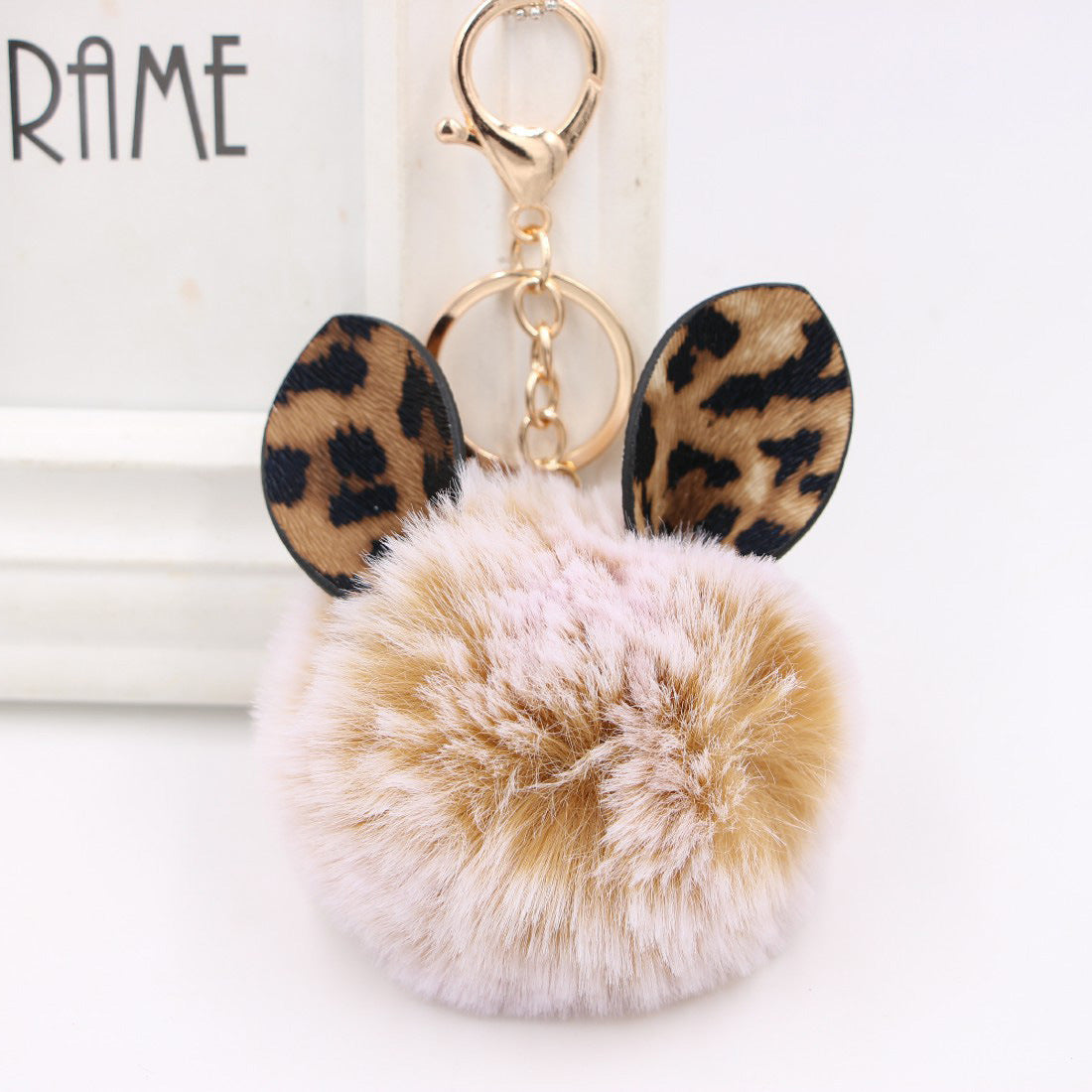 Leopard Print Rabbit Ears Imitation Rex Rabbit Fur Ball Pom Pom Keychain MIC-Zuge007