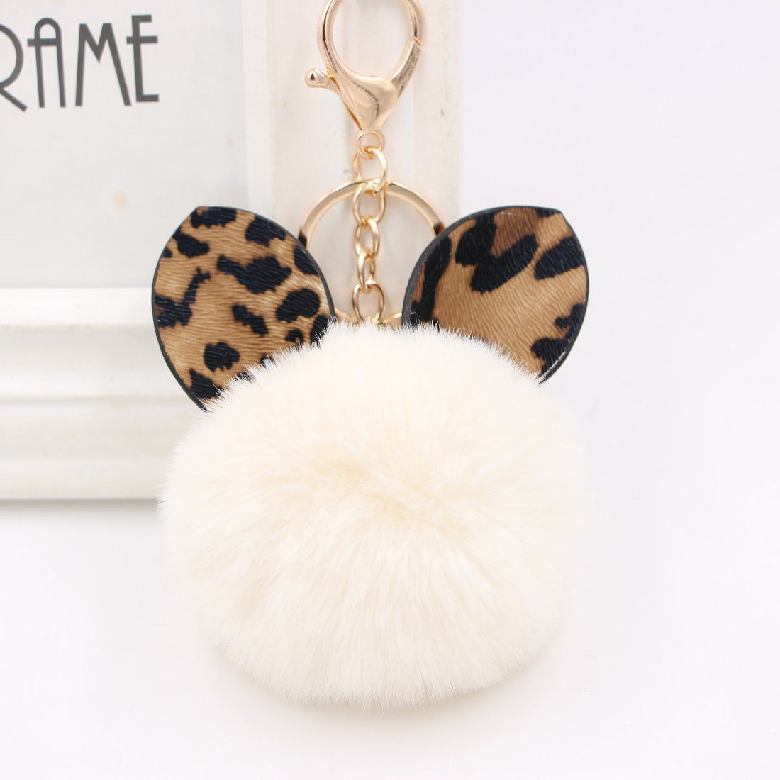 Leopard Print Rabbit Ears Imitation Rex Rabbit Fur Ball Pom Pom Keychain MIC-Zuge007