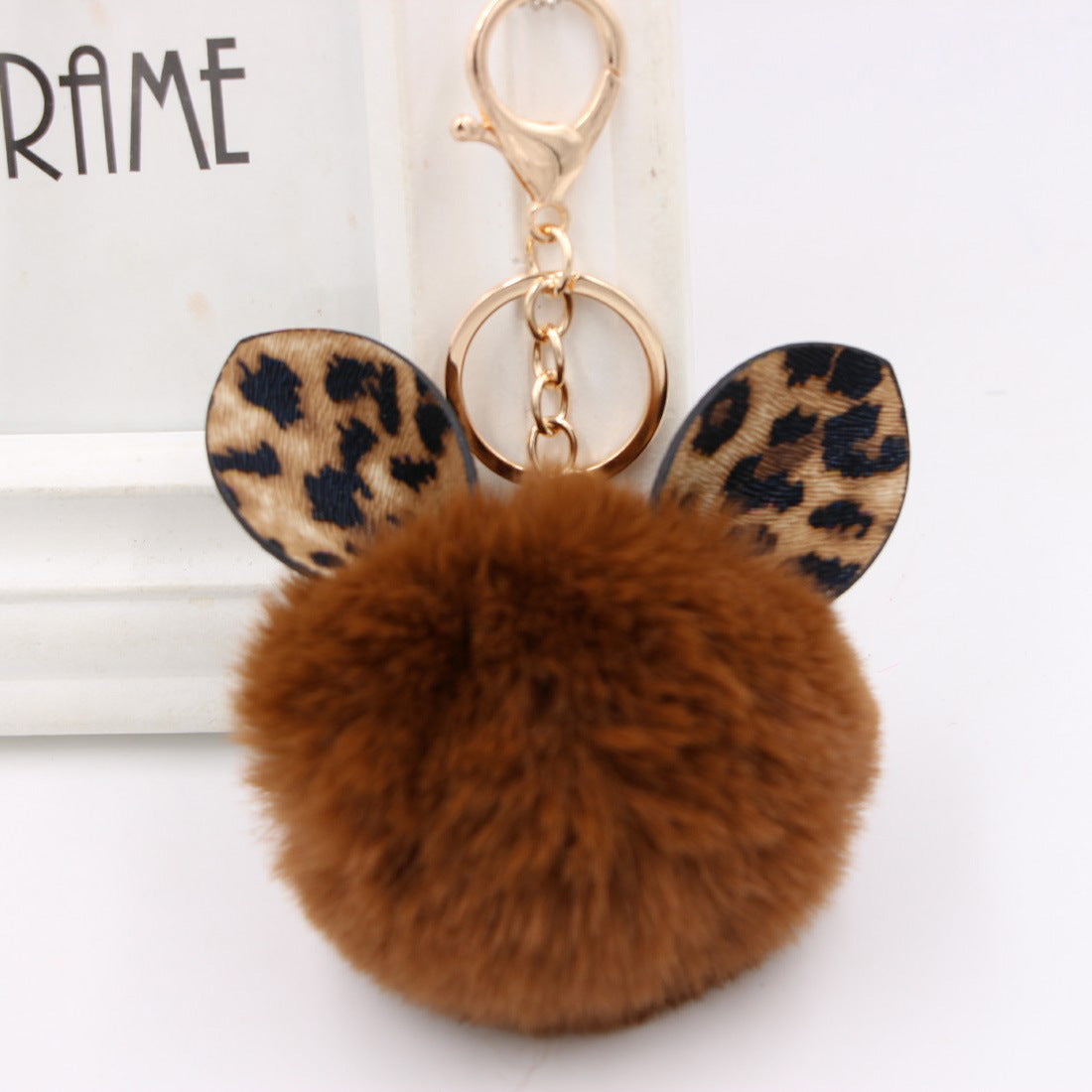 Leopard Print Rabbit Ears Imitation Rex Rabbit Fur Ball Pom Pom Keychain MIC-Zuge007