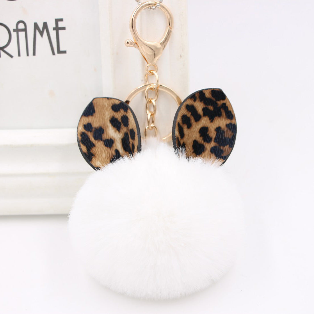 Leopard Print Rabbit Ears Imitation Rex Rabbit Fur Ball Pom Pom Keychain MIC-Zuge007