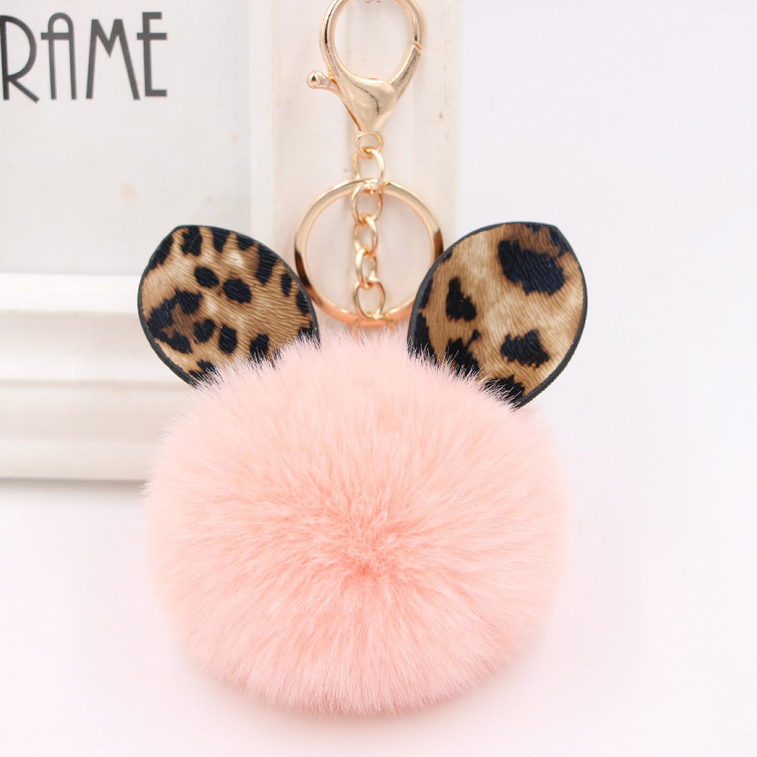 Leopard Print Rabbit Ears Imitation Rex Rabbit Fur Ball Pom Pom Keychain MIC-Zuge007