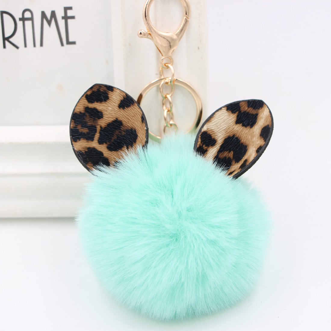 Leopard Print Rabbit Ears Imitation Rex Rabbit Fur Ball Pom Pom Keychain MIC-Zuge007