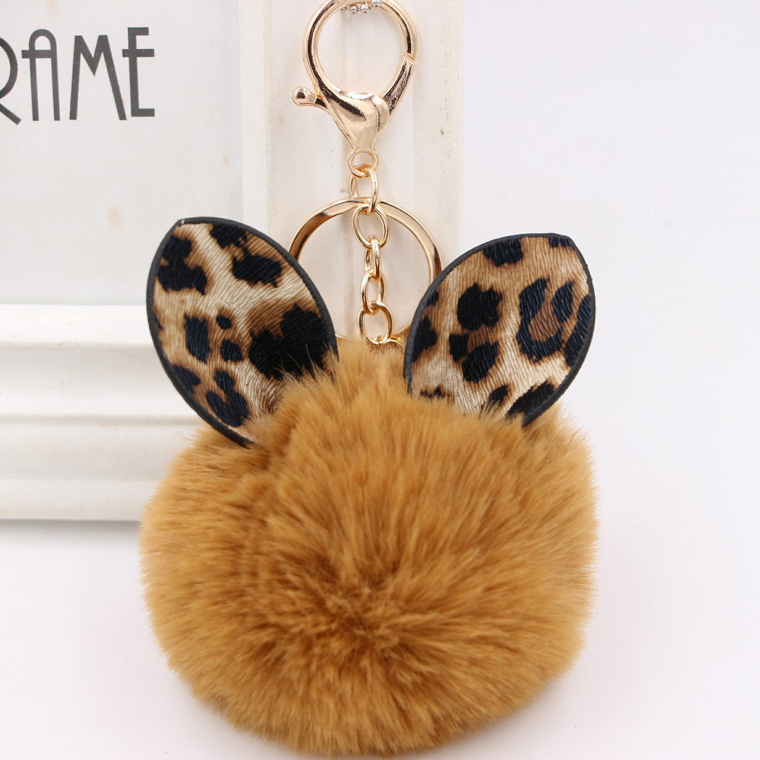 Leopard Print Rabbit Ears Imitation Rex Rabbit Fur Ball Pom Pom Keychain MIC-Zuge007