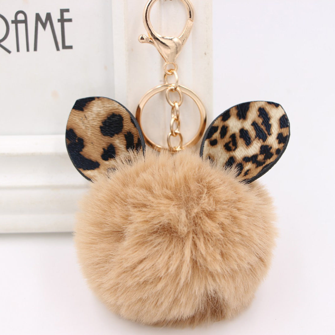 Leopard Print Rabbit Ears Imitation Rex Rabbit Fur Ball Pom Pom Keychain MIC-Zuge007