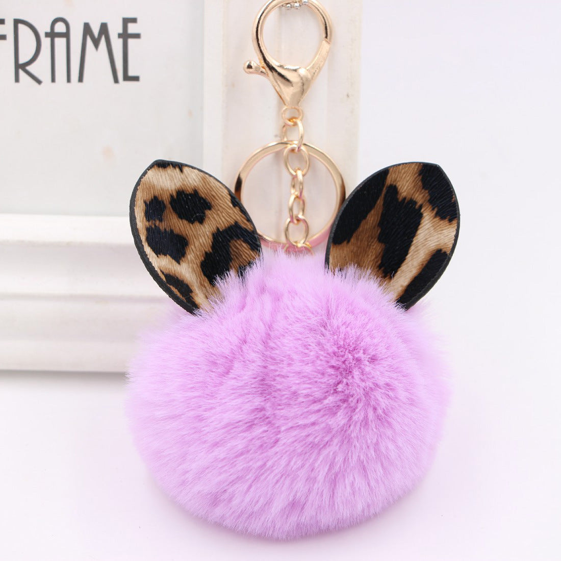 Leopard Print Rabbit Ears Imitation Rex Rabbit Fur Ball Pom Pom Keychain MIC-Zuge007