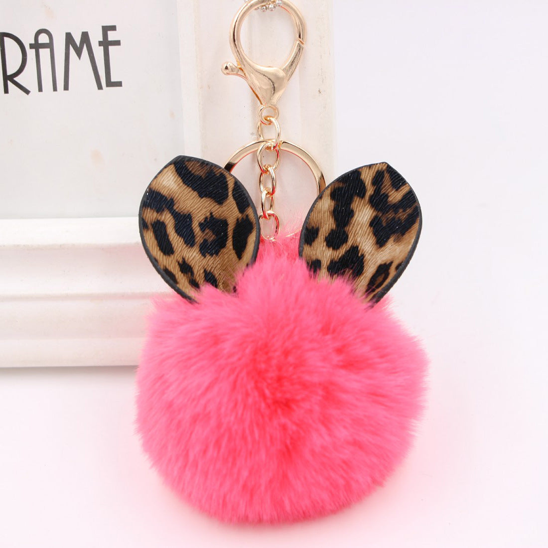 Leopard Print Rabbit Ears Imitation Rex Rabbit Fur Ball Pom Pom Keychain MIC-Zuge007