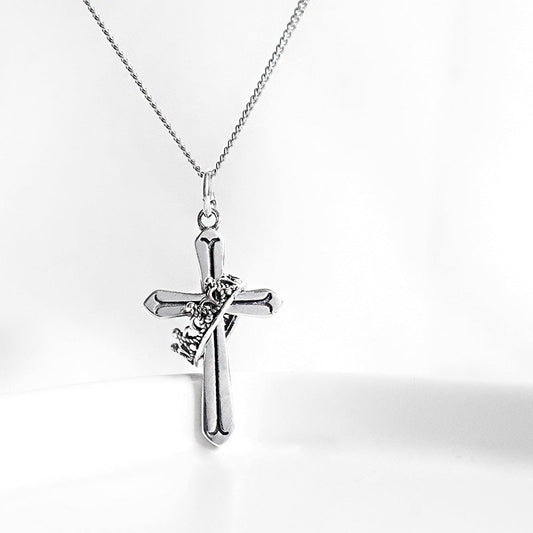 S925 Silver Crown Cross Necklace MIC-DeL002