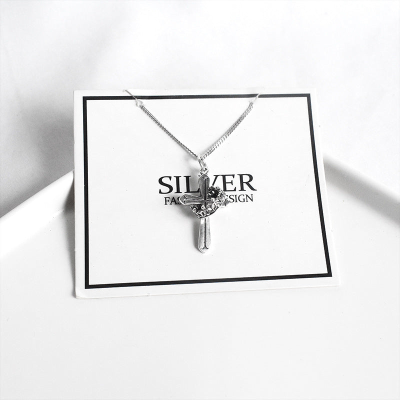 S925 Silver Crown Cross Necklace MIC-DeL002