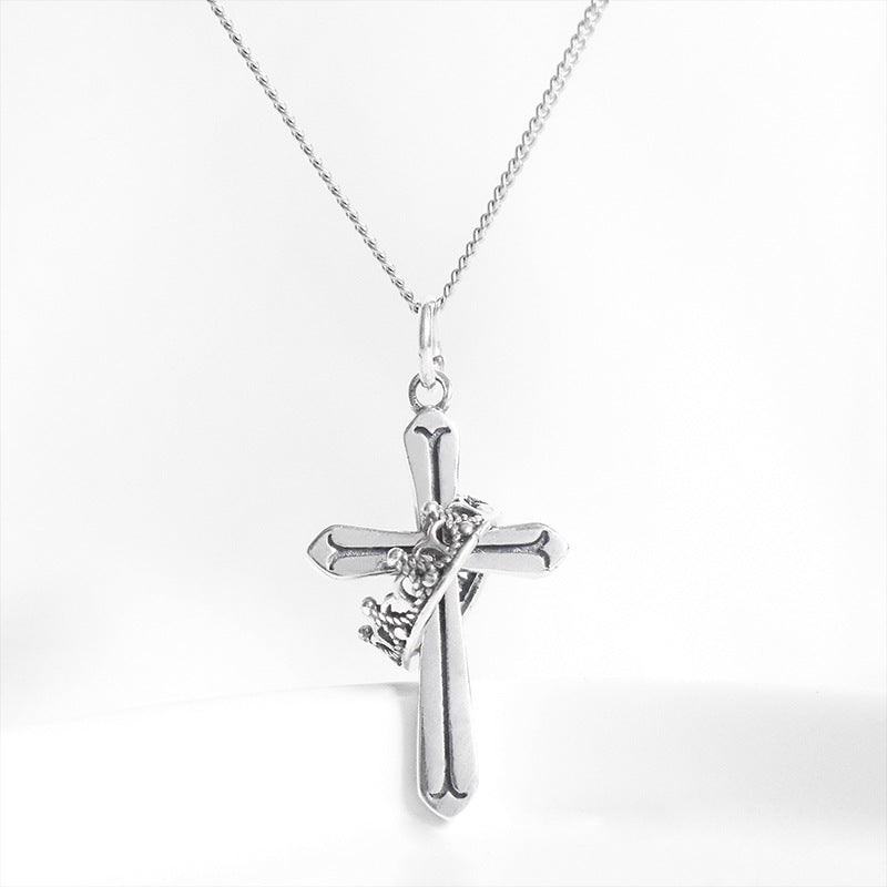 S925 Silver Crown Cross Necklace MIC-DeL002