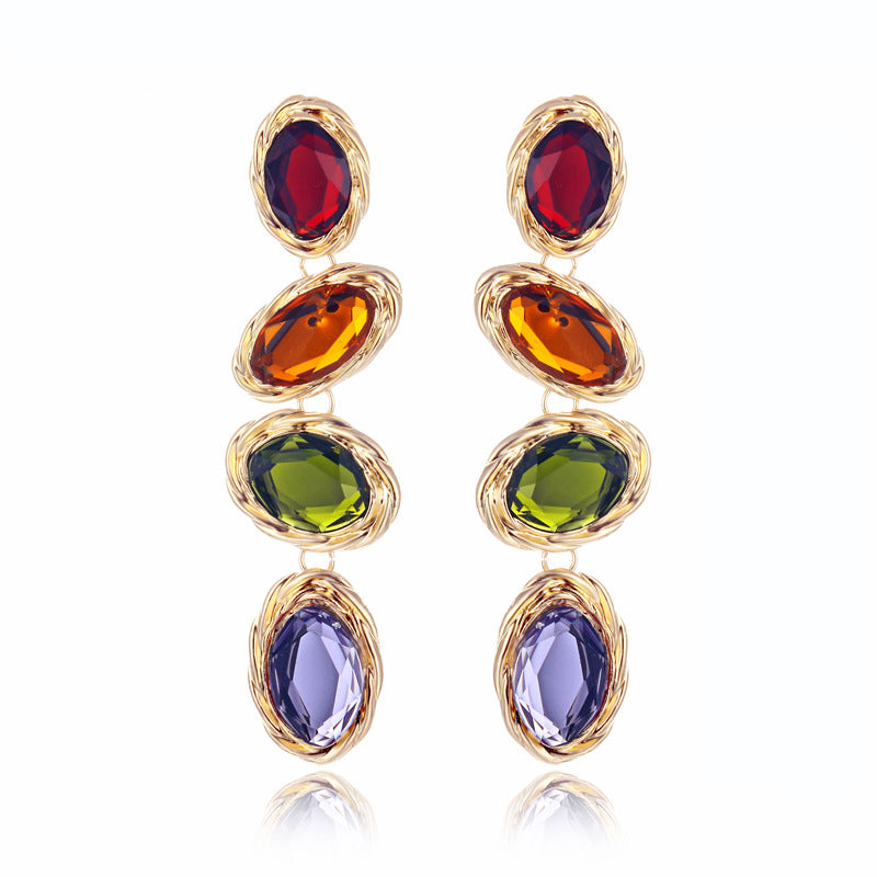 Alloy Multicolor Gem Earrings (Minimo de compra 3) MIC-YiD011