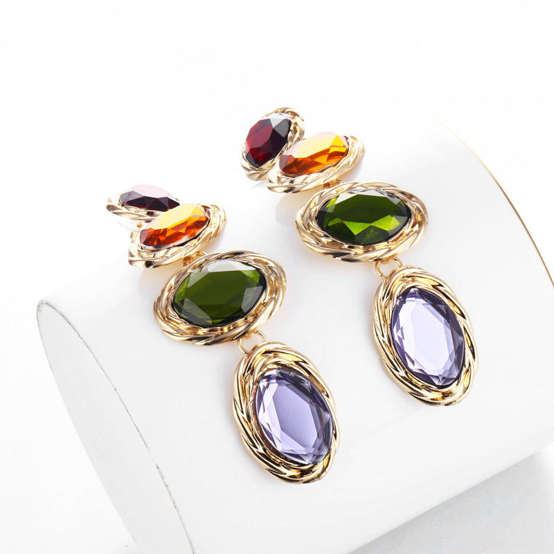 Alloy Multicolor Gem Earrings (Minimo de compra 3) MIC-YiD011