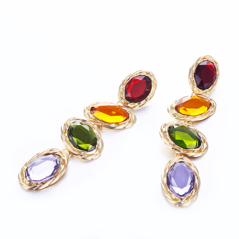 Alloy Multicolor Gem Earrings (Minimo de compra 3) MIC-YiD011