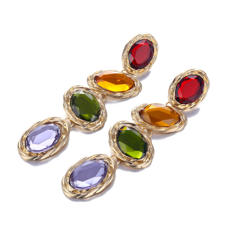 Alloy Multicolor Gem Earrings (Minimo de compra 3) MIC-YiD011