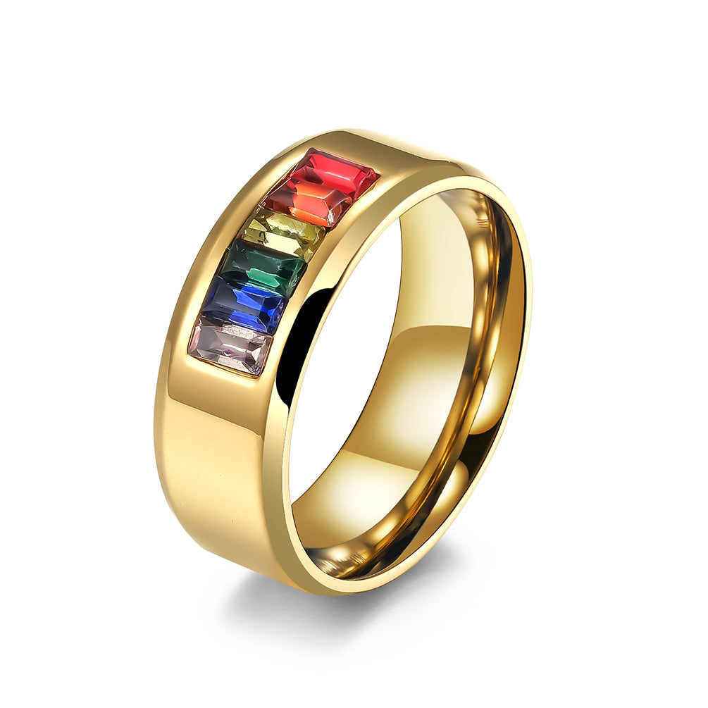 Titanium Steel Rainbow Flag Ring  Minimum order quantity ≥ 2 MIC-QianF010