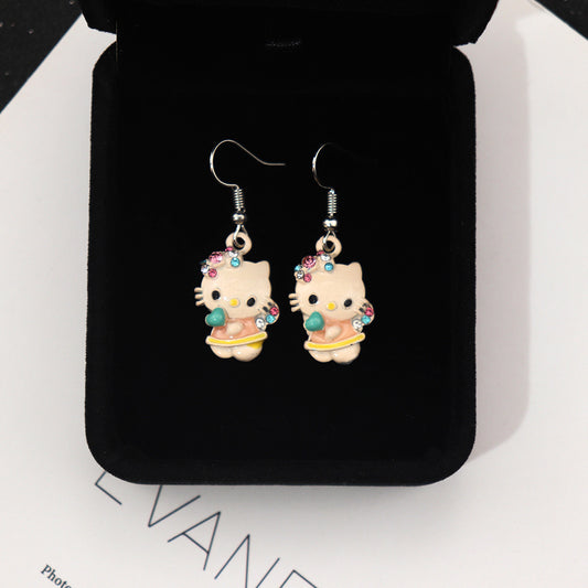 Alloy Pink 3D Cat Earrings MIC-NiQ017