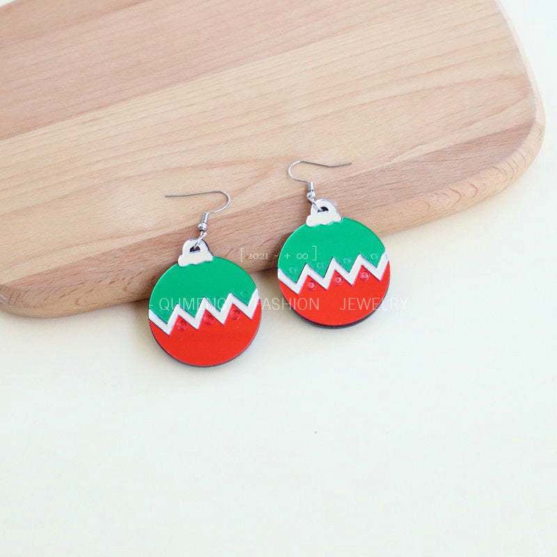 Earrings Acrylic Christmas Mirror Red Green Blue Contrast Color Bomb MOSHU063