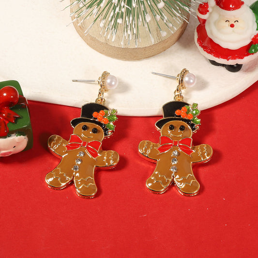 Alloy hat wearing cartoon gingerbread man earrings MIC-YueL025