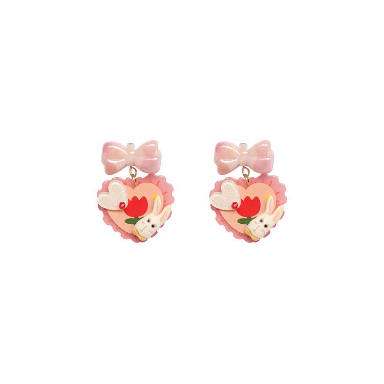 Acrylic pink bow earrings MIC-QingJ030