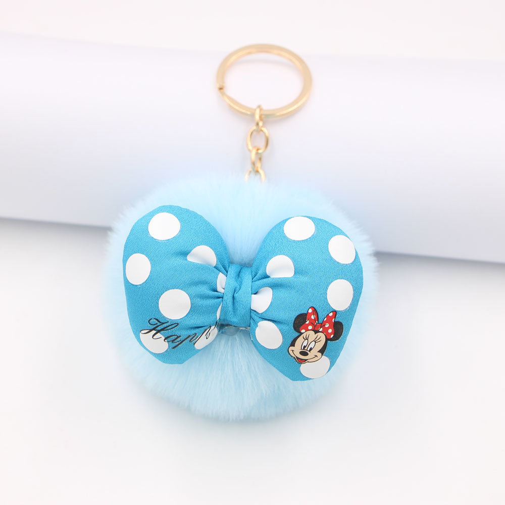 Bow Knot Imitation Rex Rabbit Hair Alloy Hair Ball Pom Pom  Keychain MIC-Zuge005