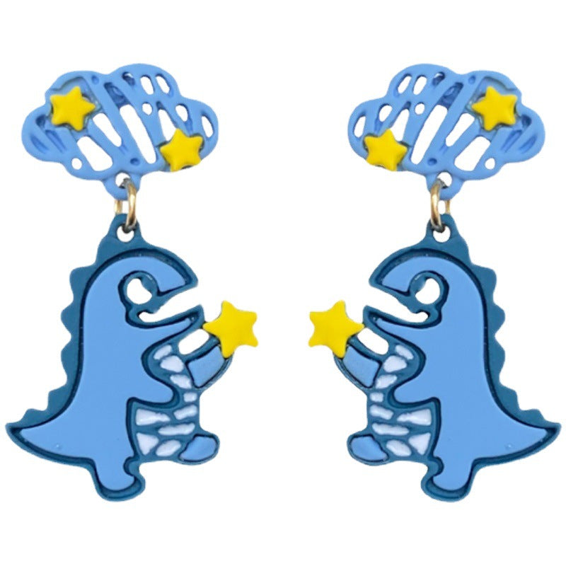 Alloy blue cartoon dinosaur earrings (Minimo de Compra 3) MIC-BiS013