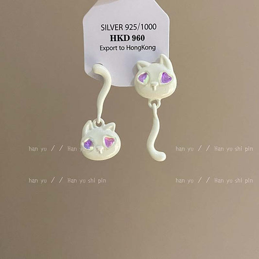 Alloy cartoon asymmetric white cat earrings (Minimo de Compra 2) MIC-HanY006