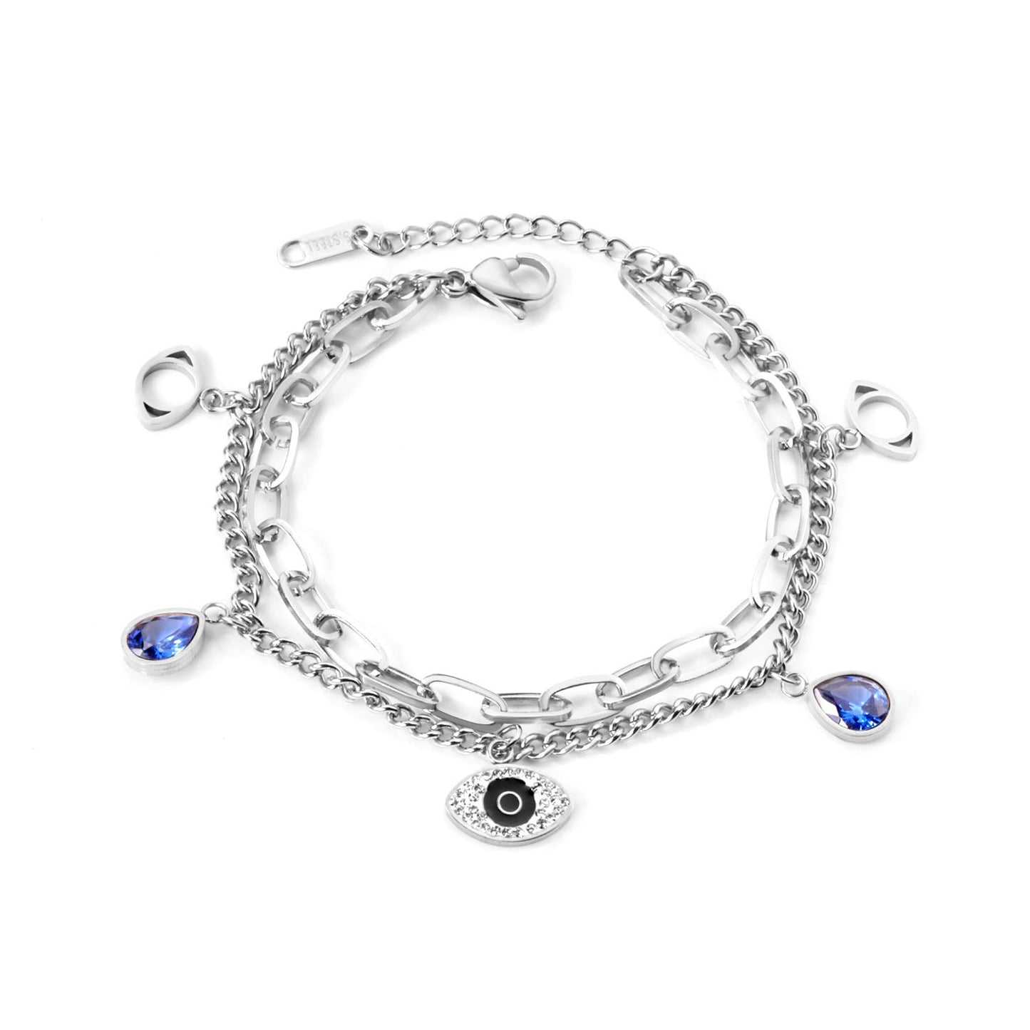 Bracelet Stainless Steel Heart Shaped Steel Ball Devil Eye Minimo de compra 3 AiS002