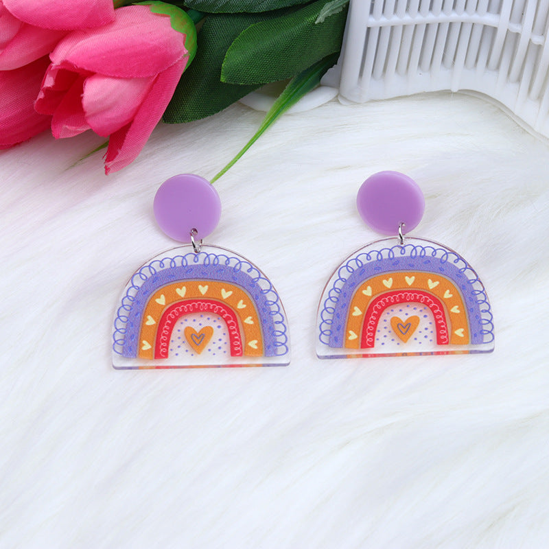 Acrylic Peach Heart Love Rainbow Earrings MIC-DuA089