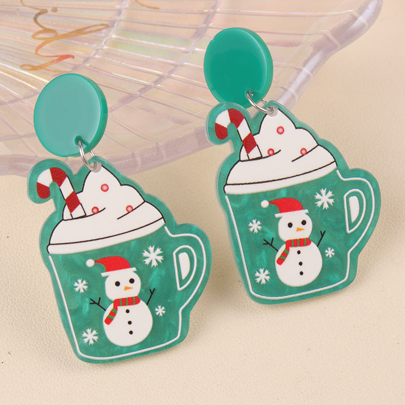 Acrylic Cup Snowman Earrings MIC-DuA095