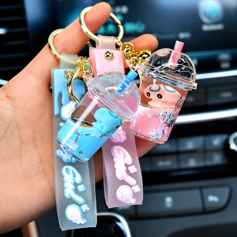 Keychains For Backpacks Sea Animal Octopus into Oil Quicksand Milk Tea Cup Acrylic Floating Keychain MIC-KC-WQK107