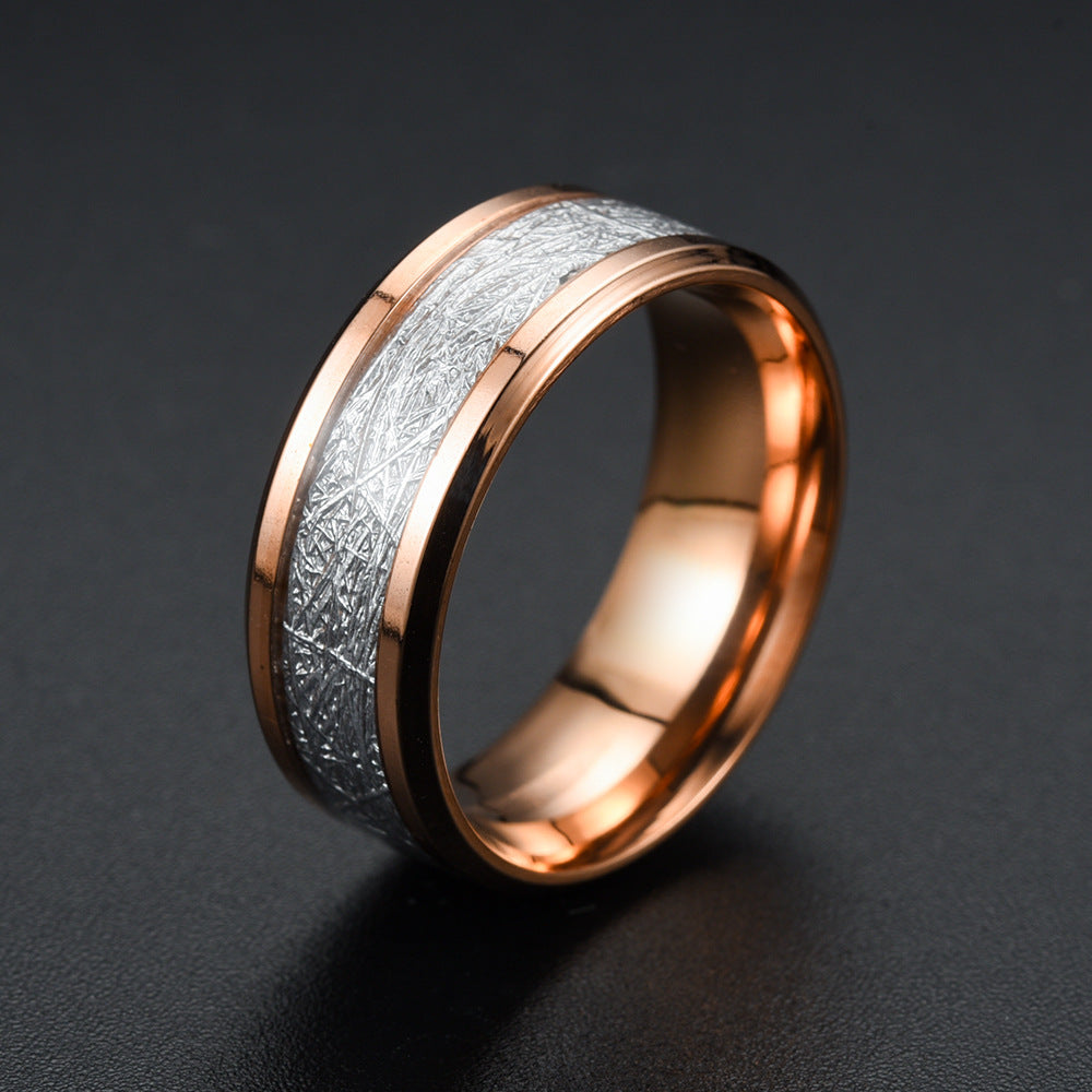 double beveled oil inlaid silk pattern stainless steel ring ts092