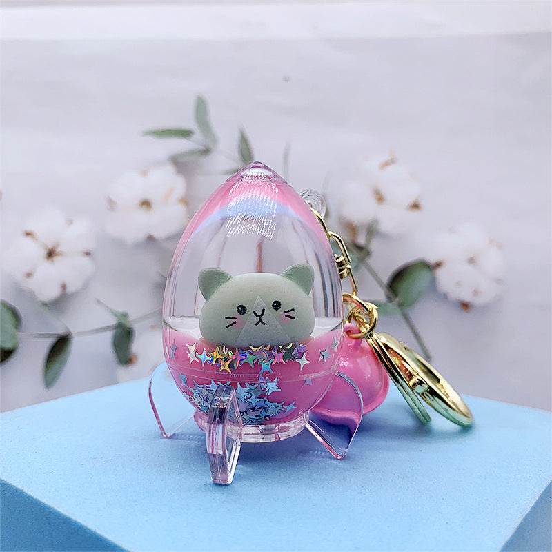 Keychain Acrylic Cute Cat Head Floating Quicksand Bottle MOQ≥2 DMF026