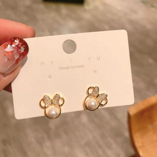 Alloy Pearl Bow Mouse Earrings (Minimo de compra 2) MIC-ZhuN006