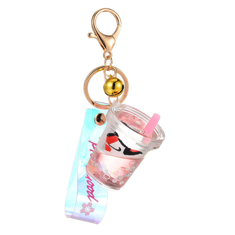 Keychains For Backpacks Sneakers Into Oil Quicksand Milk Tea Cup Acrylic Floating Keychain (F) MIC-KC-WQK106