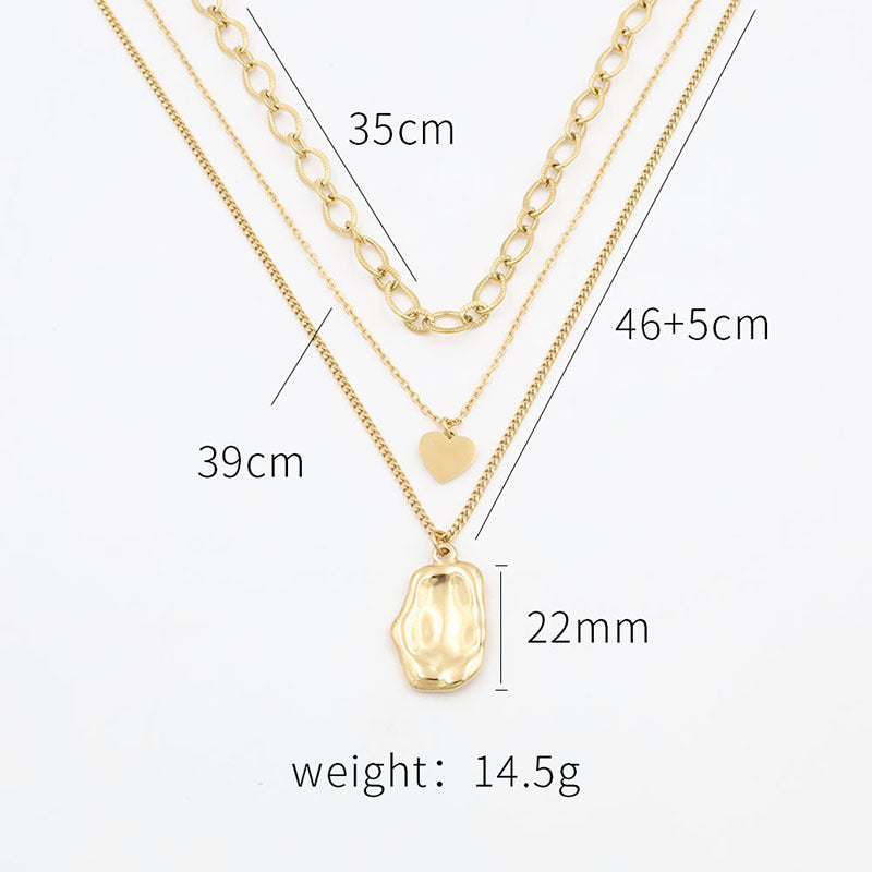 Stainless steel gold-plated triple layered round peach heart necklace MYA-XuanJ025