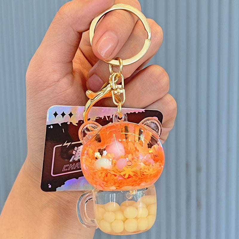 Bear Cup Quicksand Bottle Keychain ChaoHe001