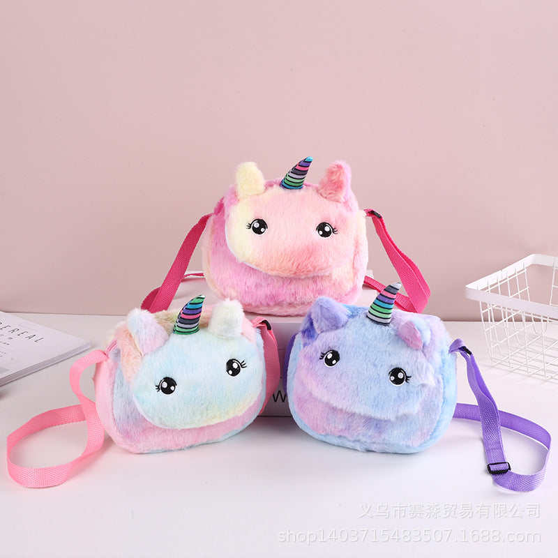 Plush cartoon unicorn messenger shoulder bag(Minimo de compra 5) MIC-SaiM003