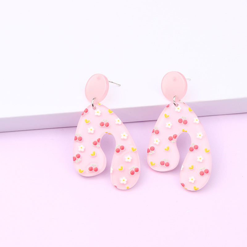 Acrylic heart-shaped cherry rainbow earrings MIC-DuA093