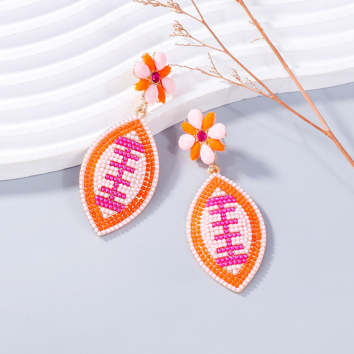 Alloy studded diamond football earrings MYA-JuJ029