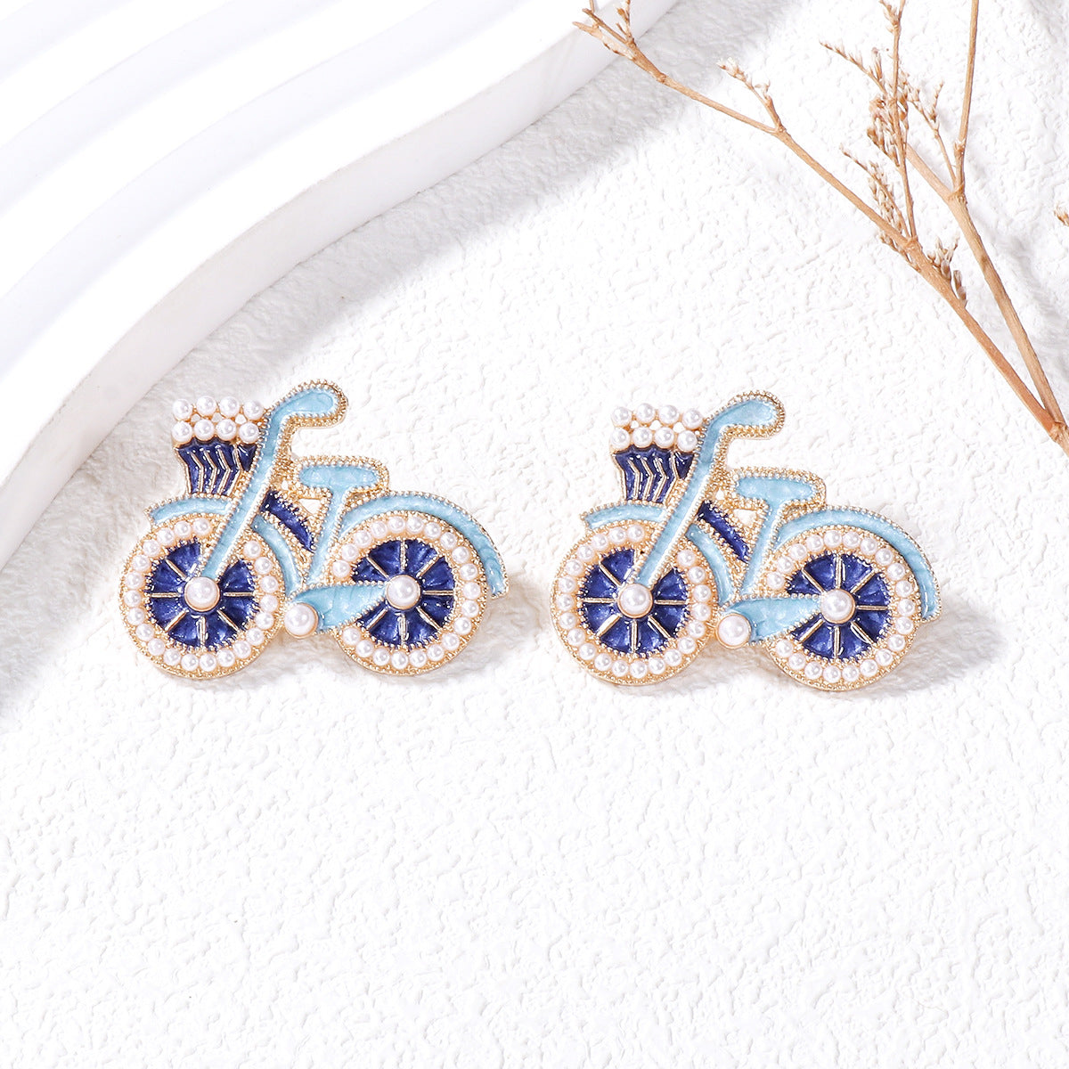 Alloy full diamond bicycle earrings MIC-JuJ023