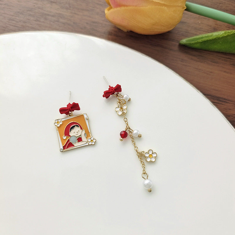 Alloy cartoon sweet little red hat earrings (Minimo de Compra 2) MIC-BLD072