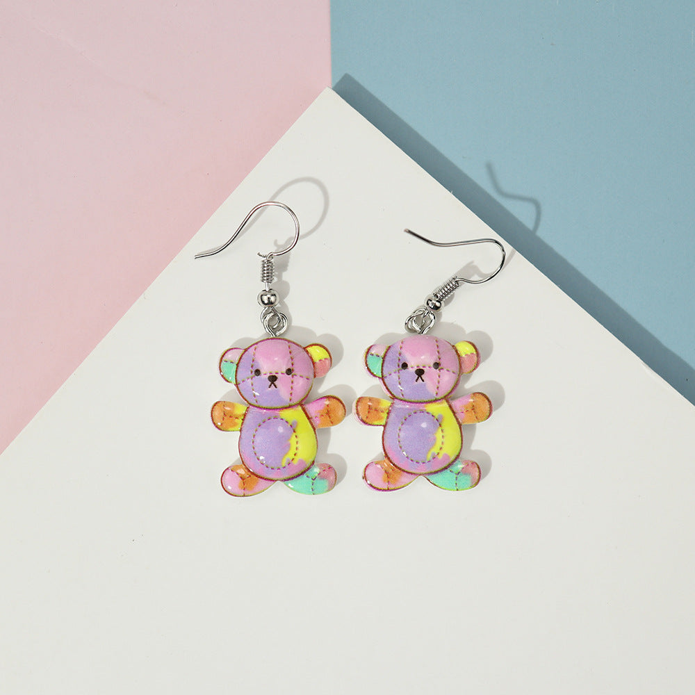 Acrylic Cute Map Bear Earrings MYA-NiQ033