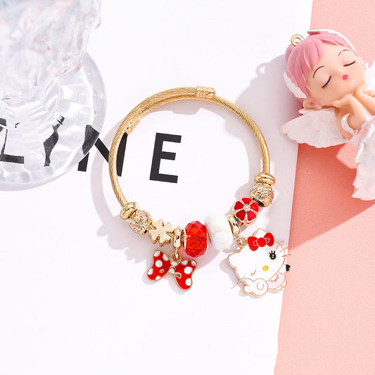 Bracelet Stainless Steel DIY Gold Bracelet Cartoon Cute Bow Bracelet Women (M) YWQL002