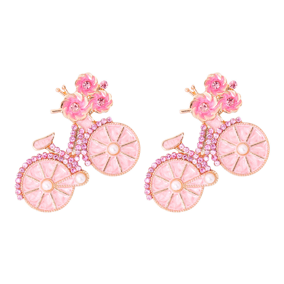 Alloy full diamond bicycle earrings MIC-JuJ023