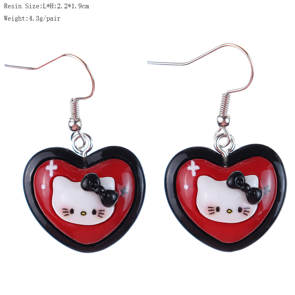 Alloy cartoon glossy black and red cat earrings MIC-NiQ049