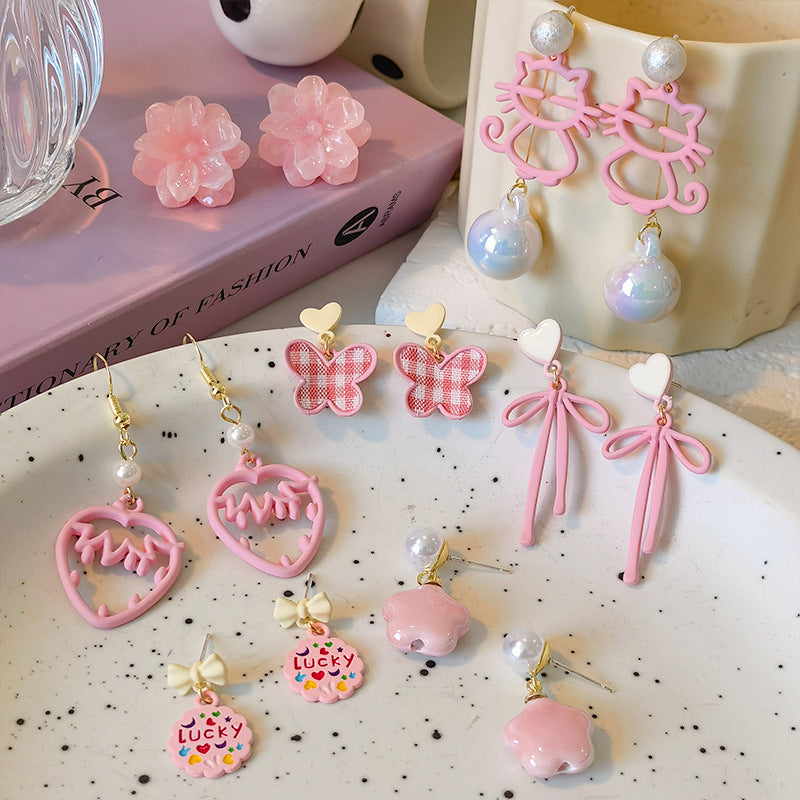 Alloy Macaron Pink Earrings (Minimo de compra 2) MIC-MingX015