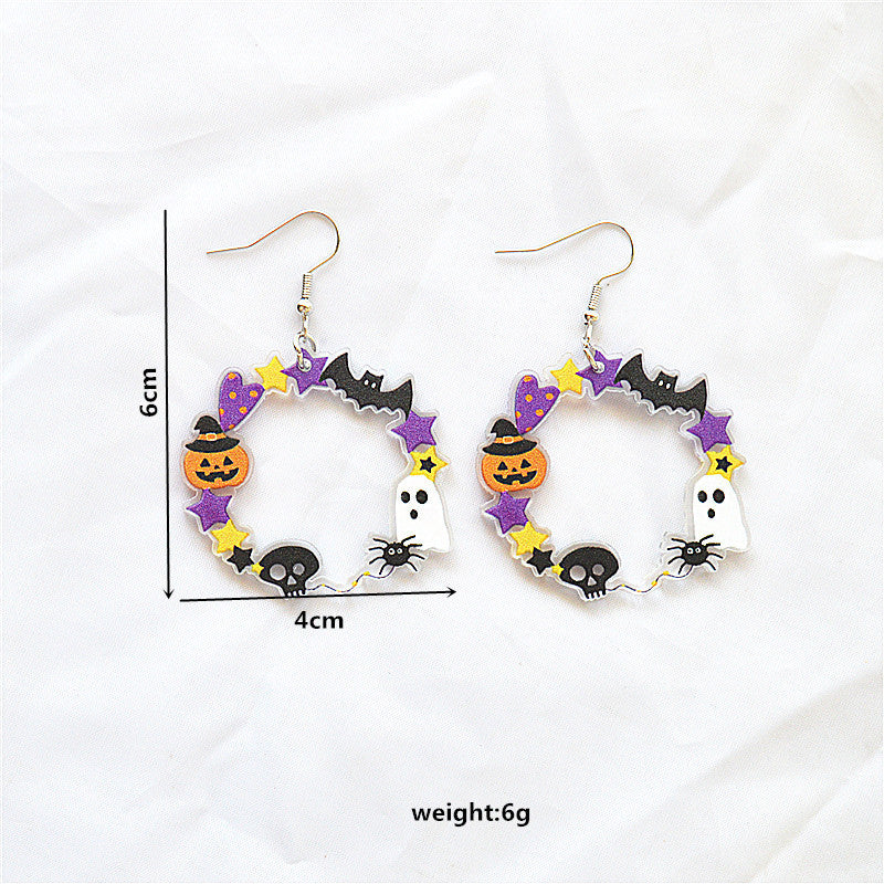 Acrylic Ghost Ring Skull Earrings MIC-XieN067