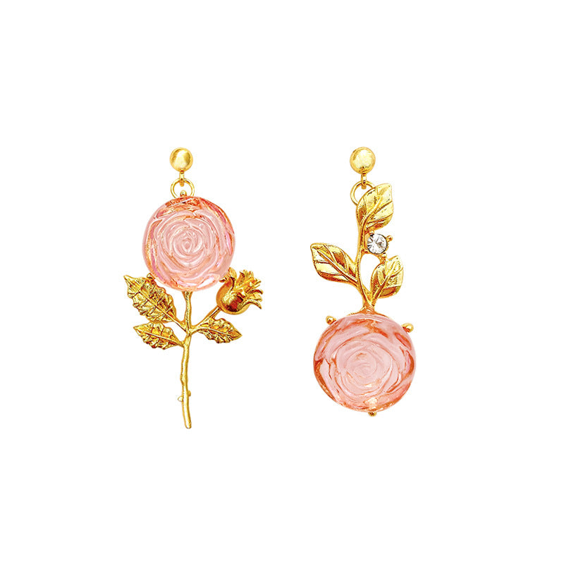 Alloy pink rose earrings MIC-HuaY007